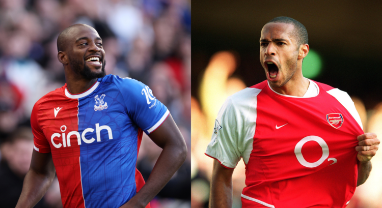 A composition of images that includes Crystal Palace star Jean-Philippe Mateta with Arsenal's Thierry Henry