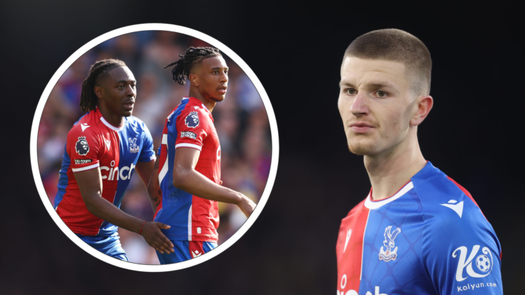 Adam Wharton stares into the distance during Crystal Palace game, inset Eberechi Eze and Michael Olise watch the ball while playing for Crystal Palace