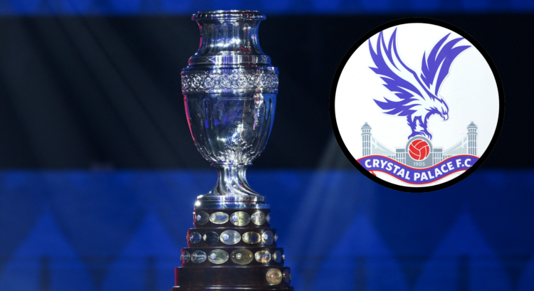 A composition of images featuring the Copa America and Crystal Palace badge.