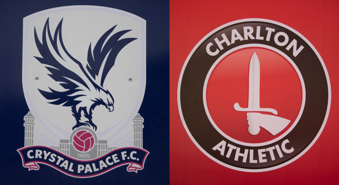 A composition of images featuring the Crystal Palace and Charlton badges.
