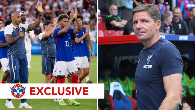 Split image of France players applauding fans at the Olympic Games, and Oliver Glasner.