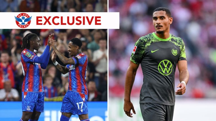 Split image of Crystal Palace players celebrating and Maxence Lacroix.