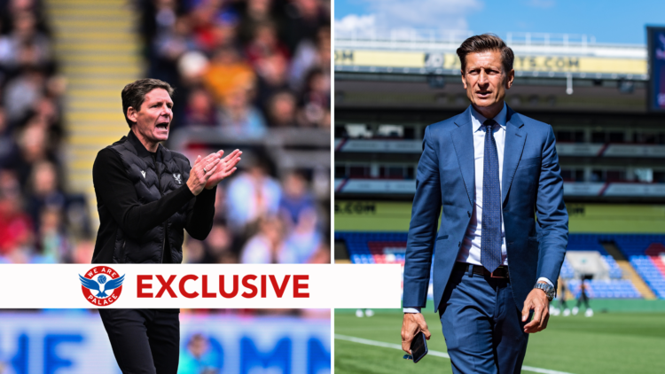 WAP exclusive image of Oliver Glasner (L) and Steve Parish (R) with Selhurst Park in the background