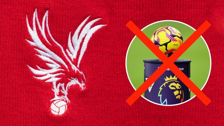 Crystal Palace badge. Inset, a cross over a Premier League football.