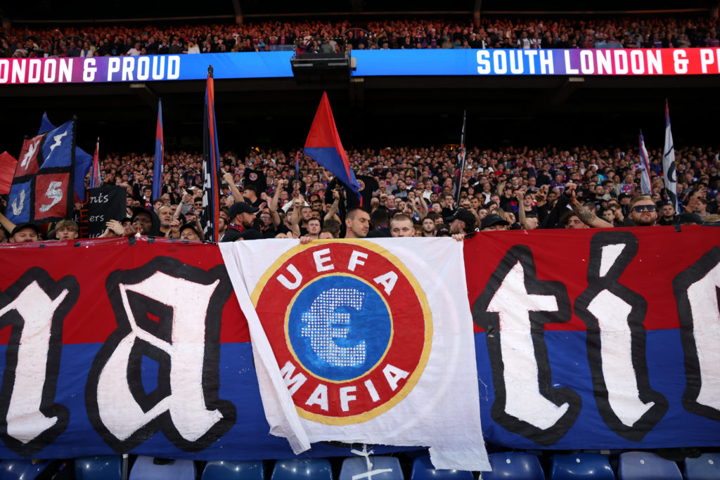 Crystal Palace fans display banner against UEFA