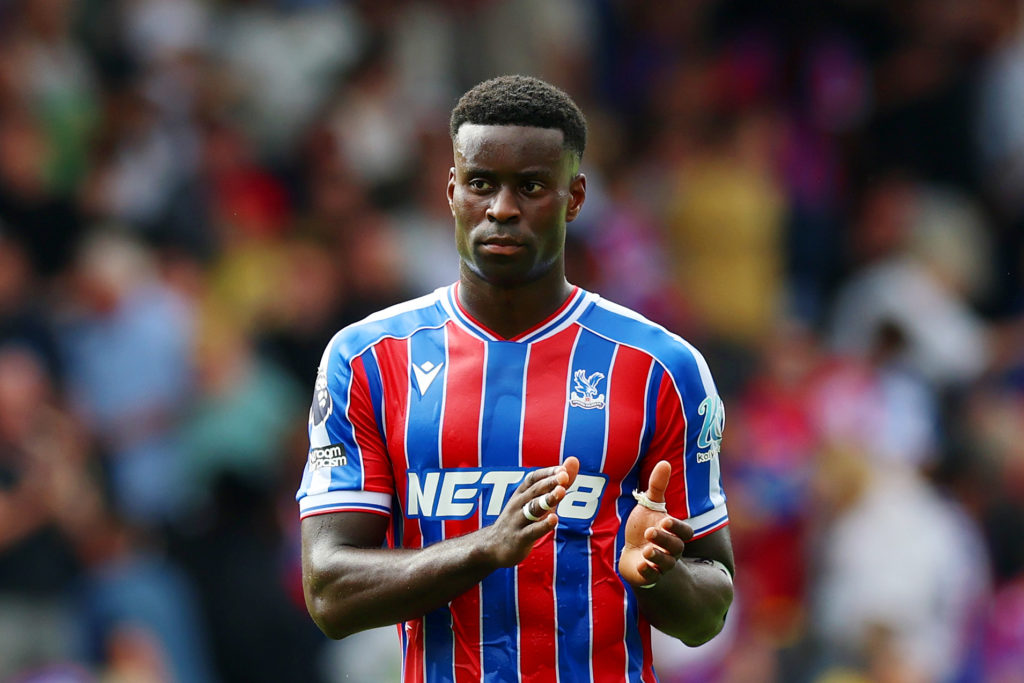 Marc Guehi in action for Crystal Palace during a Premier League clash against Nottingham Forest