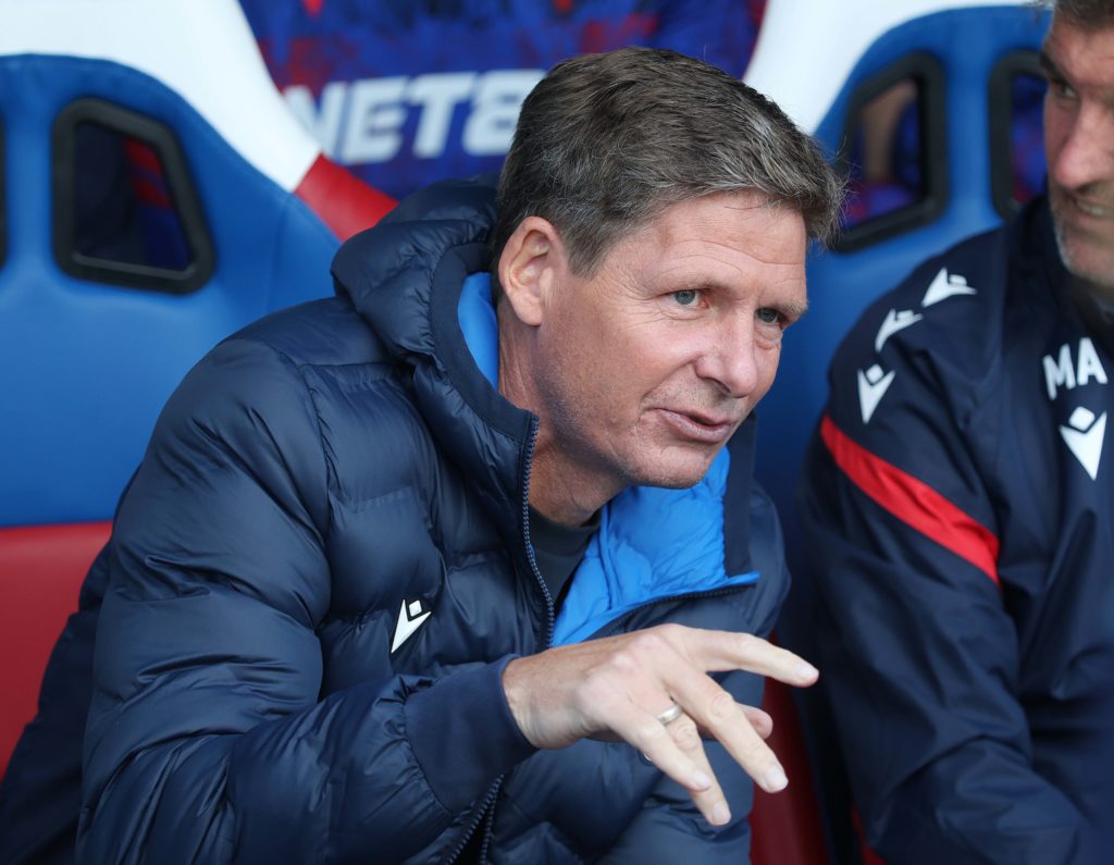 Oliver Glasner looks on during a 0-0 draw between Crystal Palace and Sunderland