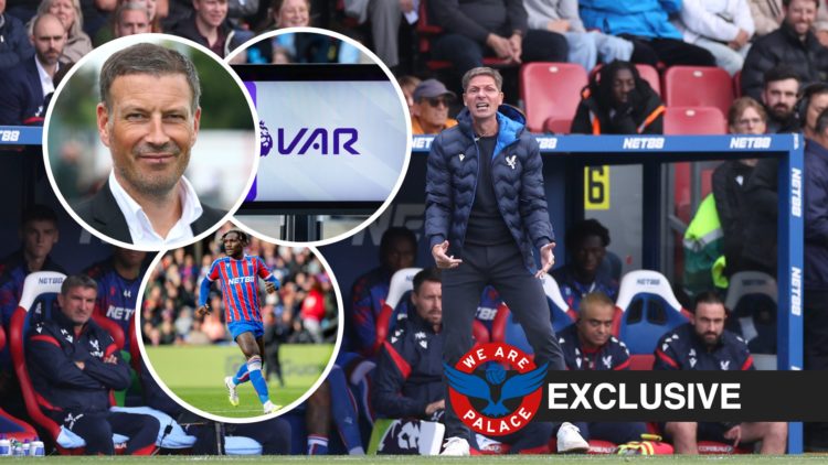 Oliver Glasner shouts during the Premier League clash between Crystal Palace and Sunderland, WAP logo, exclusive label, Mark Clattenburg, VAR scree...