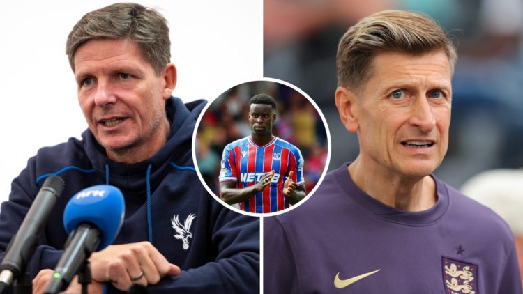 Split image of Oliver Glasner and Steve Parish, Marc Guehi inset