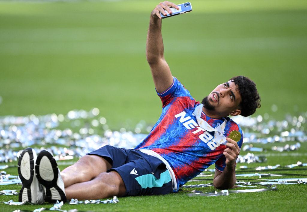 Chadi Riad celebrates after Crystal Palace beat Manchester City to win the 2025 FA Cup