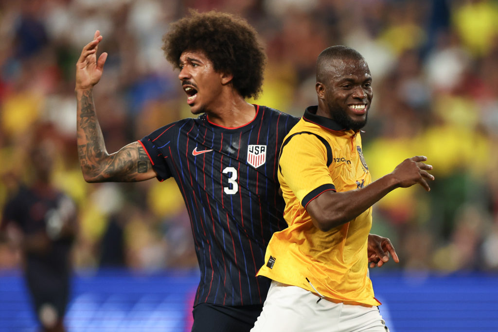 Chris Richards #3 of United States gestures during an international friendly.
