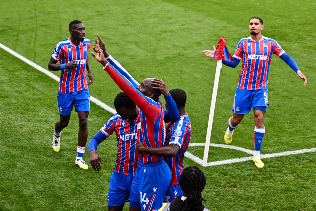 Crystal Palace players celebrate after scoring against Bournemouth in the Premier League