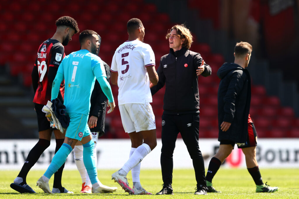 Thomas Frank speaking to Ethan Pinnock