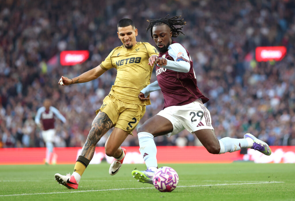 Evann Guessand playing against Crystal Palace for Aston Villa