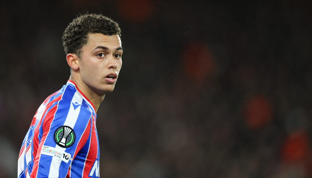 Brennan Johnson in action for Crystal Palace against AEK Larnaca