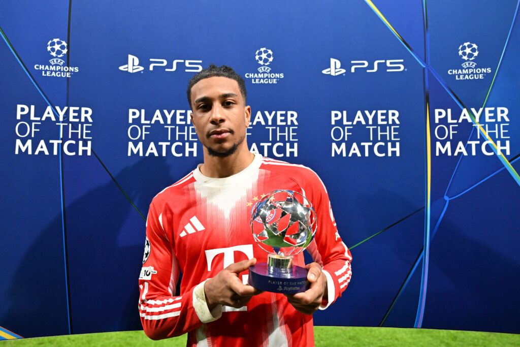Michael Olise with a UEFA Champions League Man of the Match award