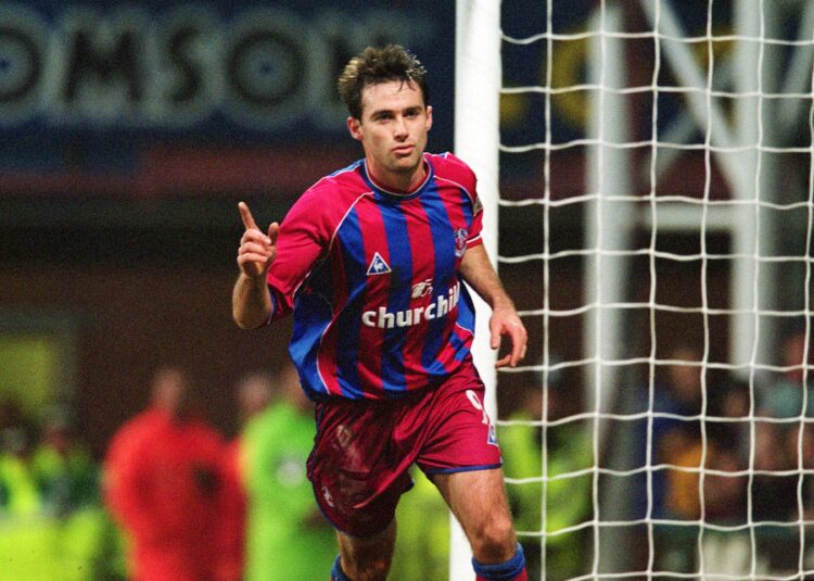8 Dec 2001:  Dougie Freedman of Crystal Palace celebrates opening the scoring during the Nationwide League Division One match against Manchester Ci...