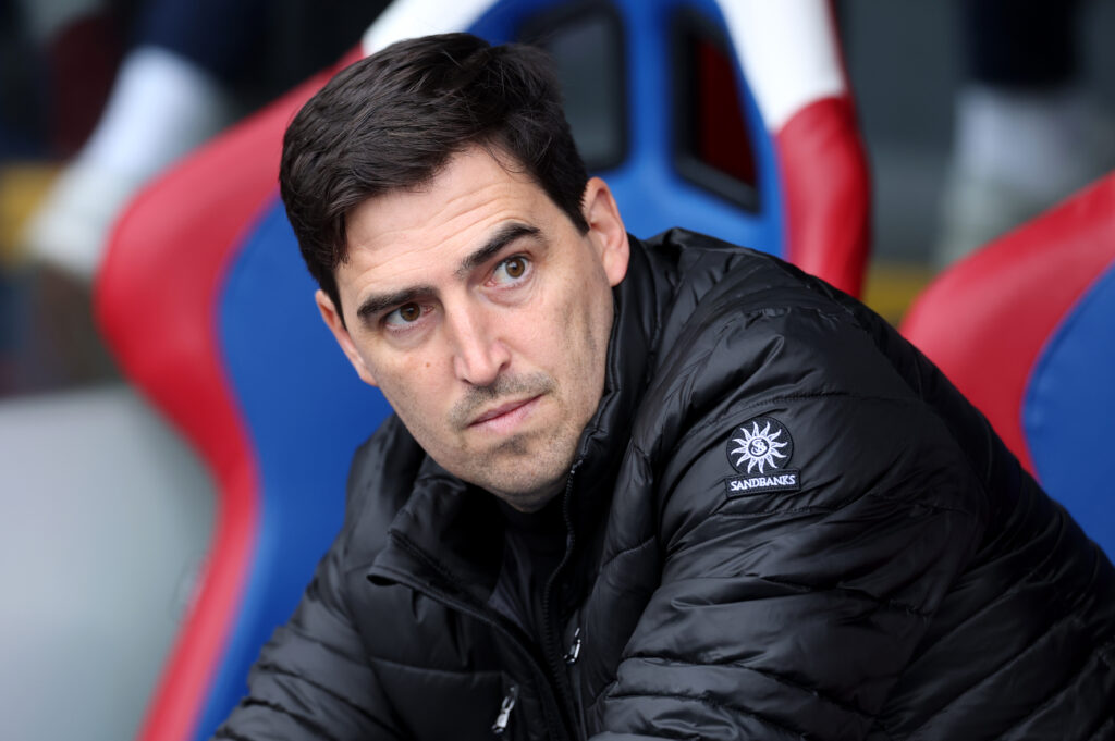 Andoni Iraola looks on during a Premier League clash between Crystal Palace and Bournemouth