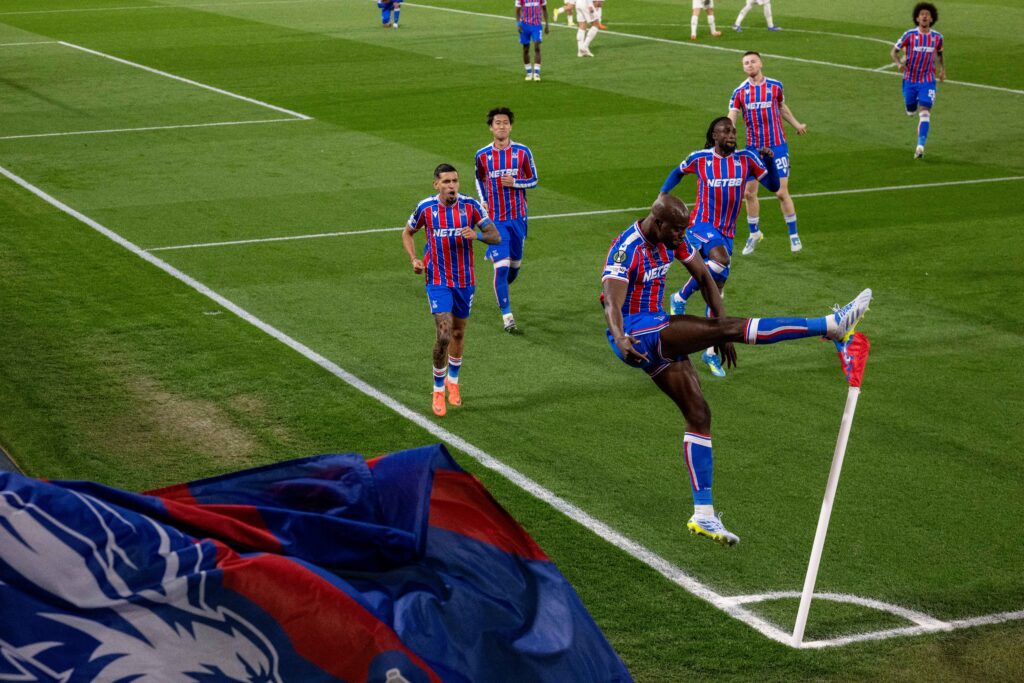 Jean-Philippe Mateta celebrates after scoring for Crystal Palace in the UEFA Conference League against Fiorentina