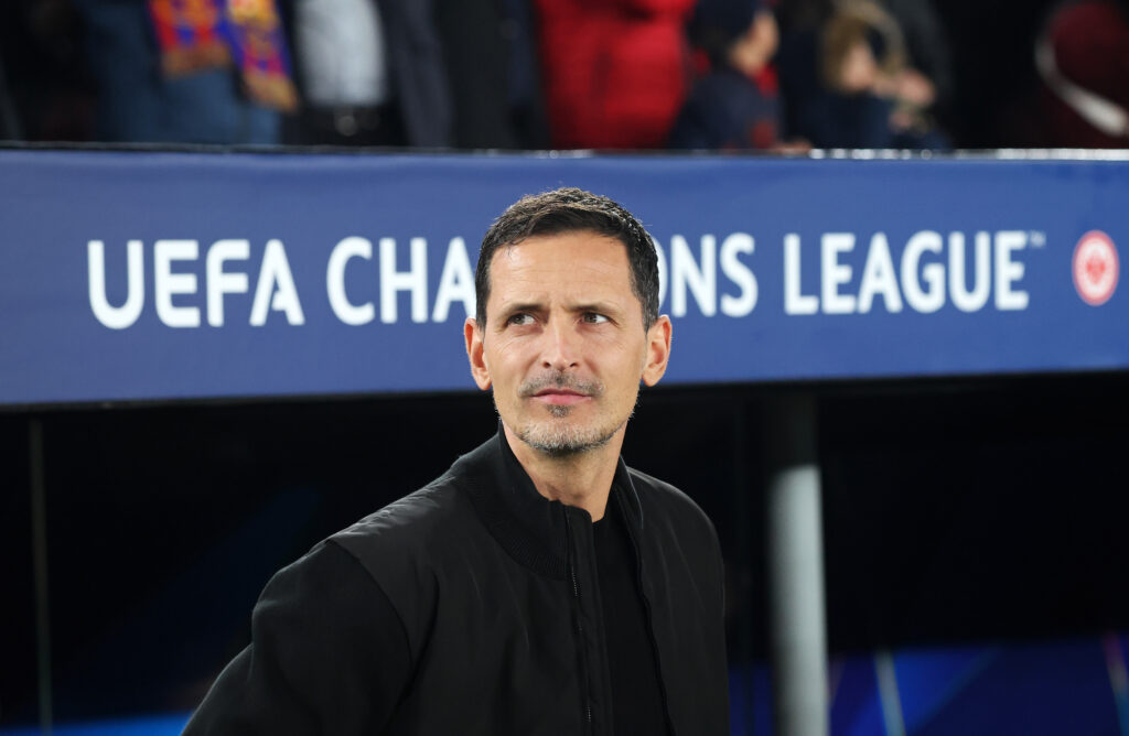 Dino Toppmoller managing Eintracht Frankfurt against Barcelona