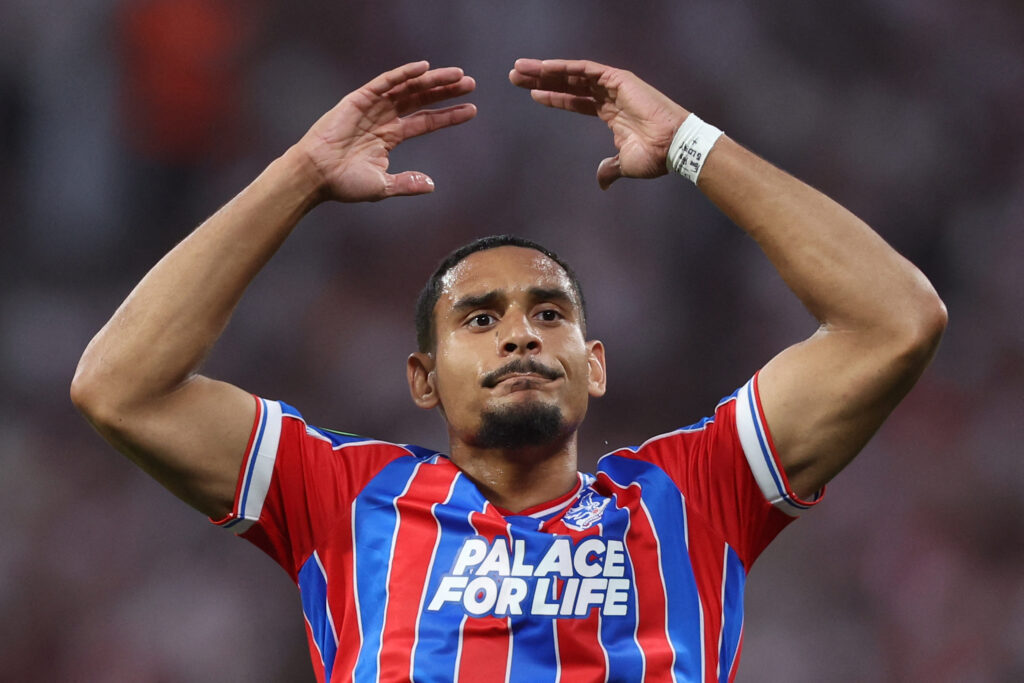 Maxence Lacroix in action for Crystal Palace during the 2026 UEFA Conference League final